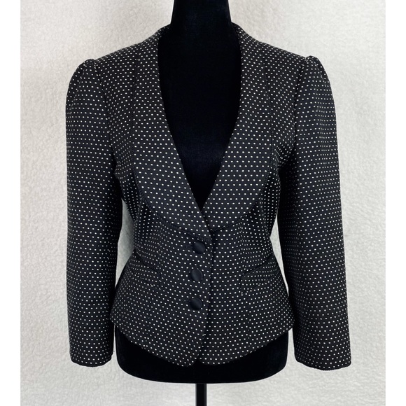 (VTG) NANETTE LEPORE •  Black Embroidered Dot Pattern Wool Blazer - Picture 2 of 16